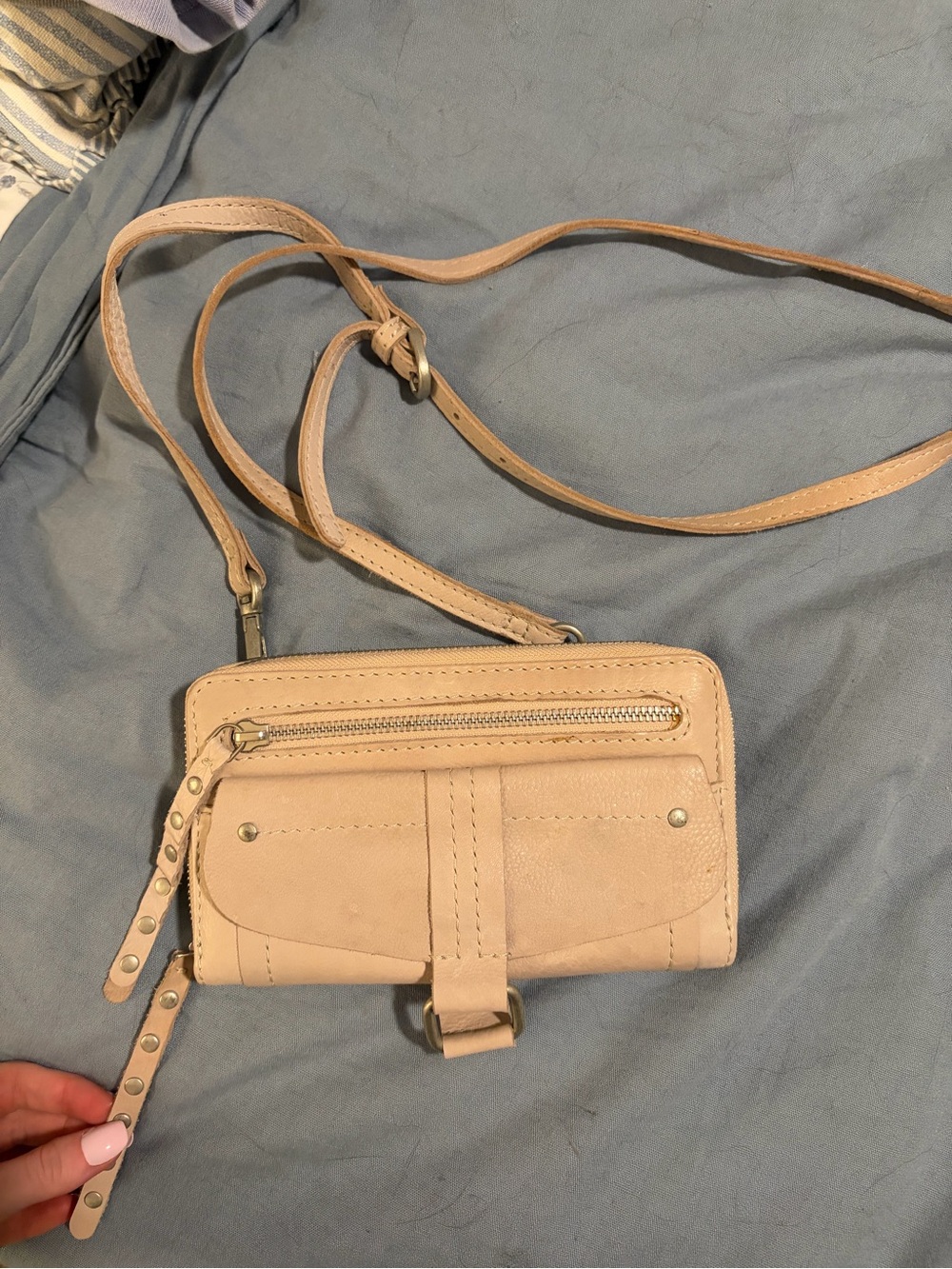 Free People Nude/Tan Leather Crossbody Wallet